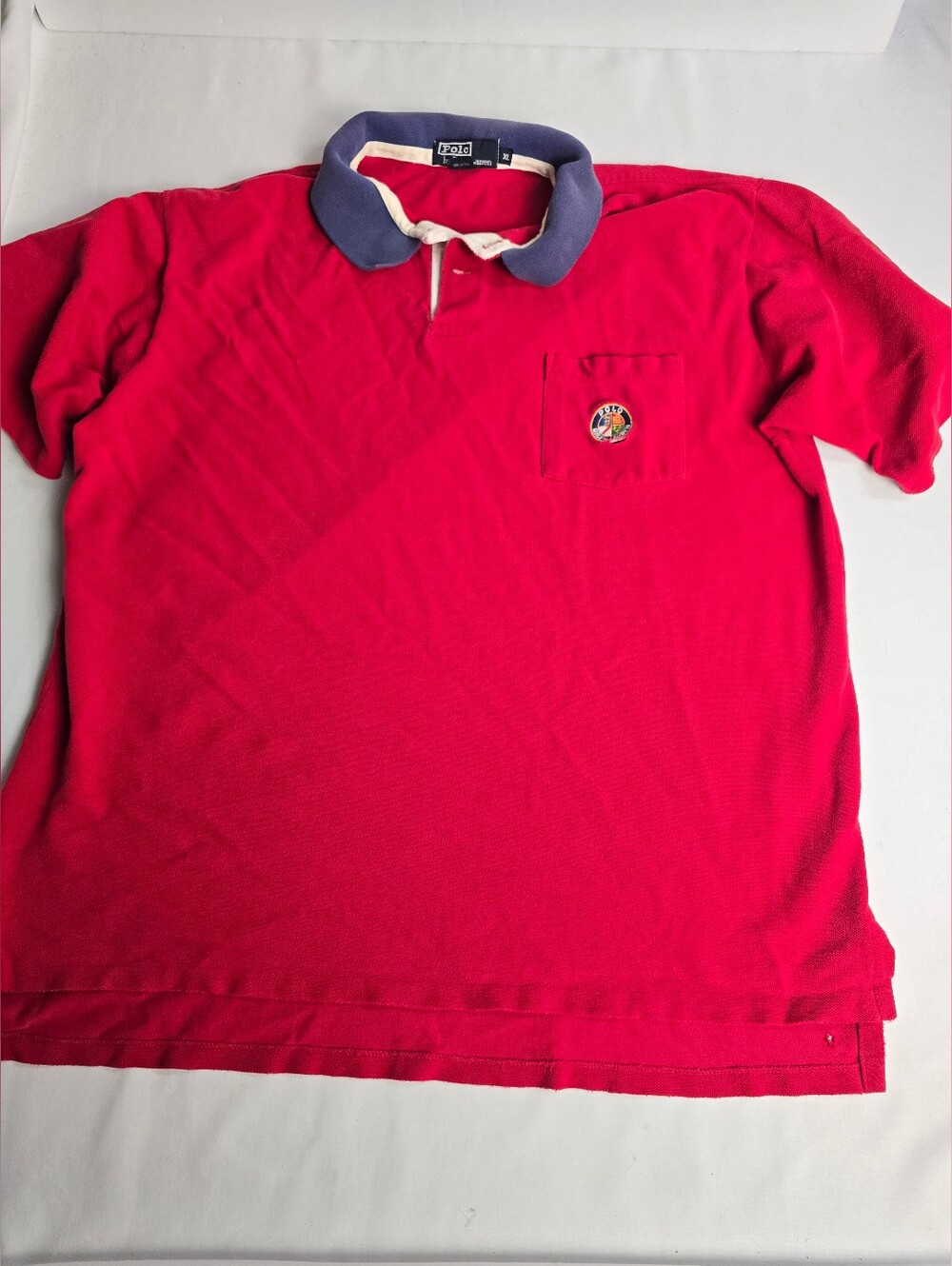 Vintage 90's Polo Ralph Lauren Crest Cookie Patch Polo Shirt Made In USA XL
